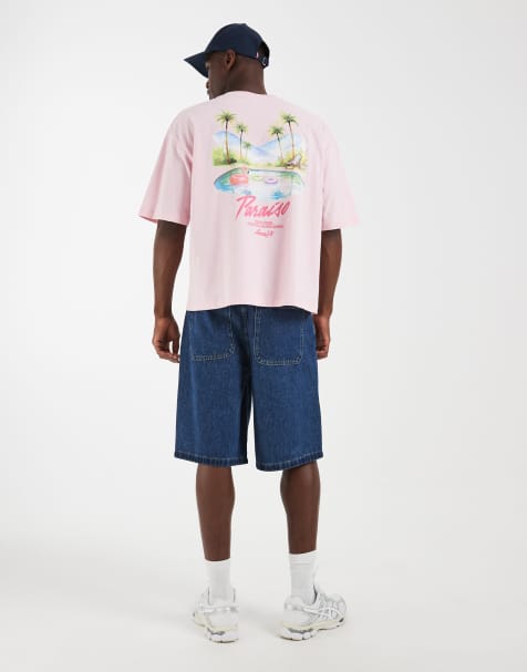 ASOS DESIGN - Lyserød oversized firkantet T-shirt med palmeprint - view 1