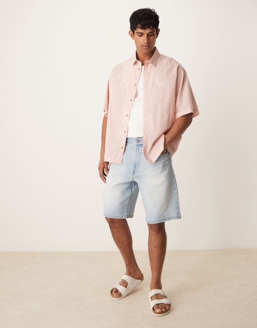 ASOS DESIGN - Lyserød oversized skjorte i hørlook i firkantet pasform, 3 af 4