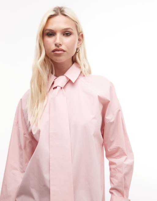 ASOS DESIGN - Lyserød oversized skjorte med bindebånd, 3 af 4