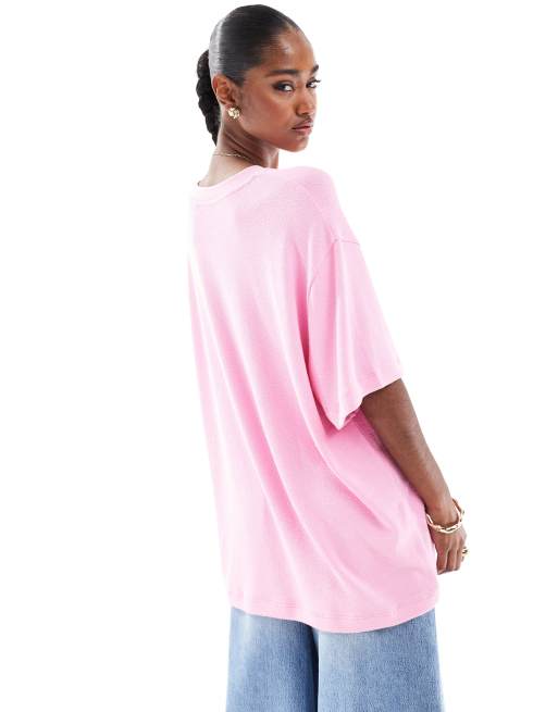 ASOS DESIGN - Lyserød oversized T-shirt i tekstureret strik, 4 af 4