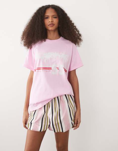 ASOS DESIGN - Lyserød oversized t-shirt med raglanærmer og Palm Springs-sportsgrafik - view 1