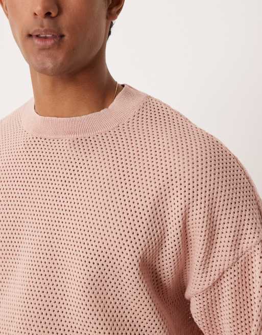 ASOS DESIGN - Lyserød oversized T-shirt med sænkede skuldre og hulmønster , 4 af 4