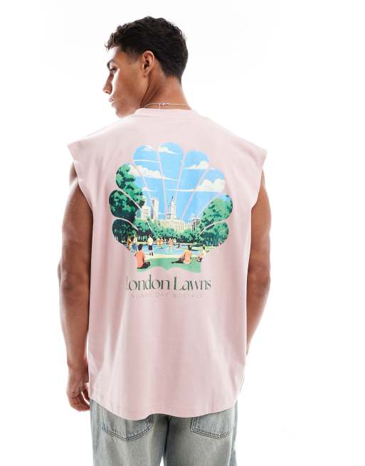 ASOS DESIGN - Lyserød oversized tanktop med landskabsprint
