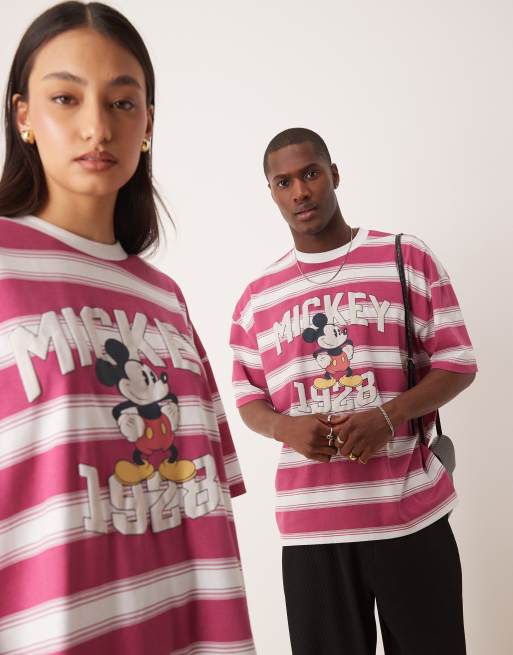 ASOS DESIGN - Lyserød oversized unisex-T-shirt med 'Disney Mickey Mouse'-print og striber