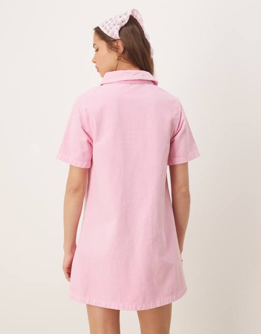 ASOS DESIGN - Lyserød polo-minikjole i denim, 4 af 4