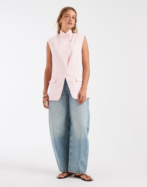 ASOS DESIGN - Lyserød ærmeløs blazer med slå-om-front, 3 af 4