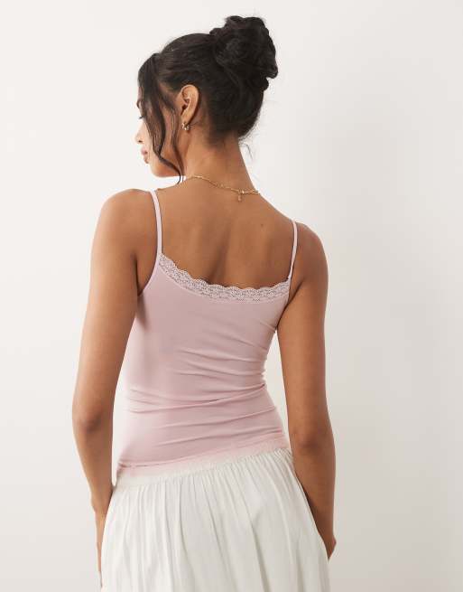 ASOS DESIGN - Lyserød sømløs cami-top med blondedetaljer, 4 af 4