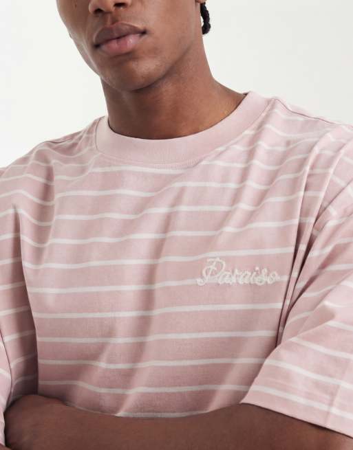 ASOS DESIGN - Lyserød stribet og oversized T-shirt med broderi, 3 af 5