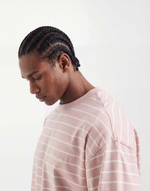 ASOS DESIGN - Lyserød stribet og oversized T-shirt med broderi, 4 af 5