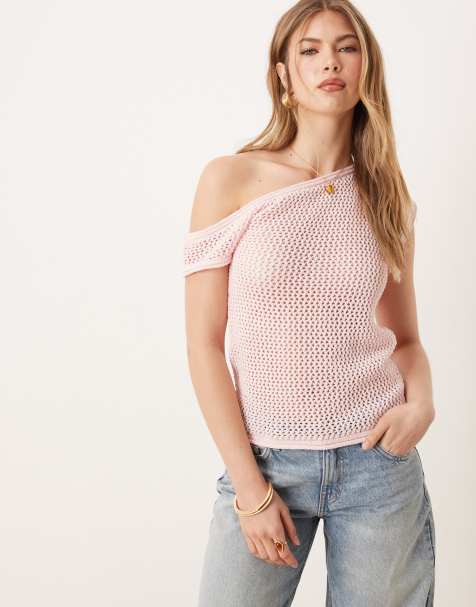 ASOS DESIGN - Lyserød strikket oneshoulder-top - view 1