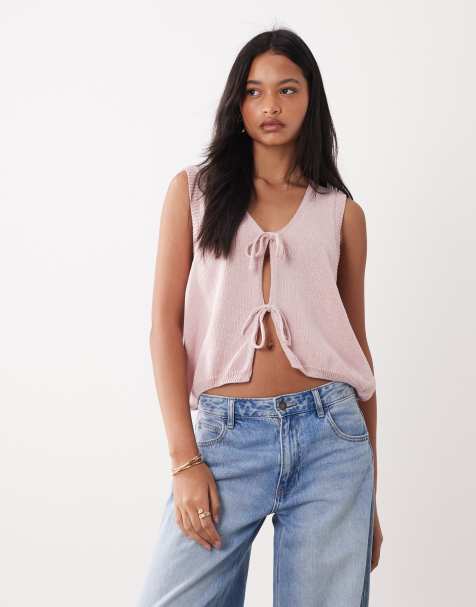 ASOS DESIGN - Lyserød strikket oversized cardigan med bindebånd foran og V-hals - view 1