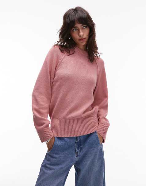 ASOS DESIGN - Lyserød strikket trøje med rund hals og raglanærmer - view 1