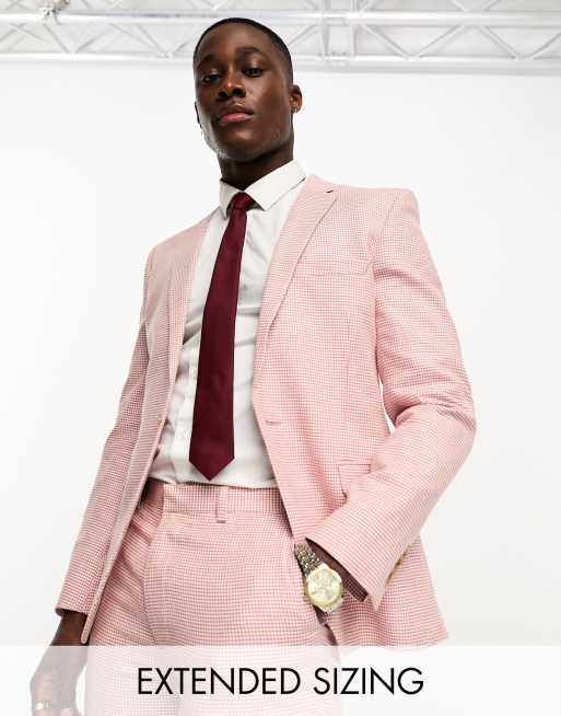 ASOS DESIGN - Lyserød super skinny-habitjakke med pepitatern i hørblanding