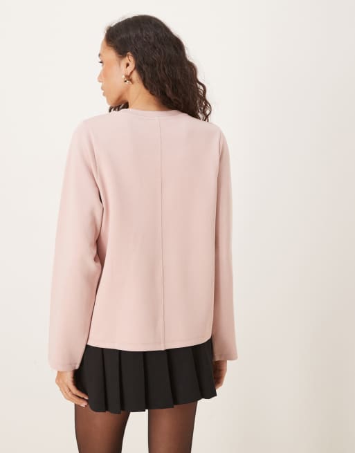 ASOS DESIGN - Lyserød T-shirt med lange ærmer og interlock-sømme foran, 3 af 4