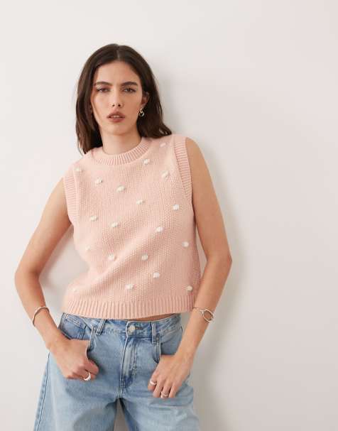 ASOS DESIGN - Lyserød tanktop i strik med polkaprikker - view 1