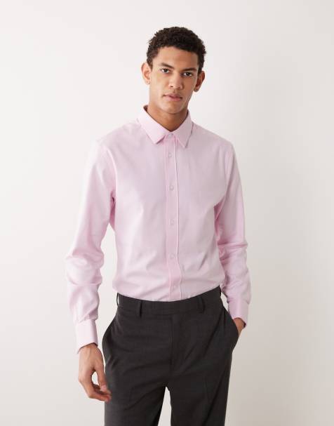 ASOS DESIGN - Lyserød tekstureret elegant slim-skjorte med dobbelte manchetter - view 1
