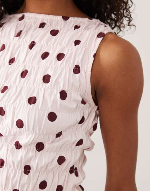 ASOS DESIGN - Lyserød top med rynker og smal halsudskæring samt polkaprikker, 2 af 4