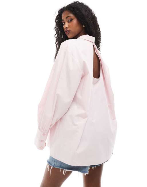ASOS DESIGN - Lyserød trapez-skjorte med plisseringer på ryggen i poplin, 3 af 4