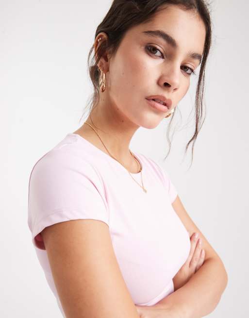 ASOS DESIGN - Lyserød tætsiddende baby-T-shirt i polyamid, 4 af 4