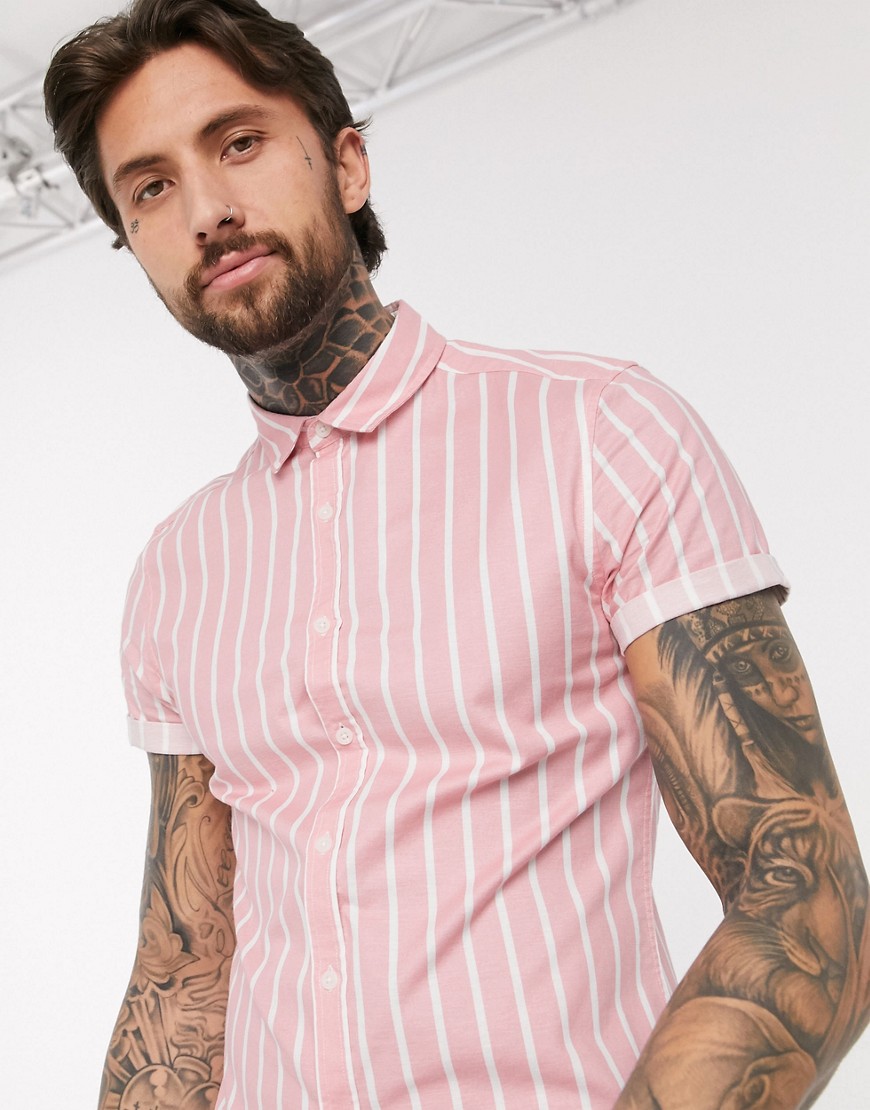 ASOS DESIGN - Lyserød tætsiddende skjorte med striber-Pink