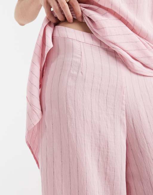 ASOS DESIGN - Lyserøde bukser i krølstof med brede ben og striber - Del af sæt, 3 af 5