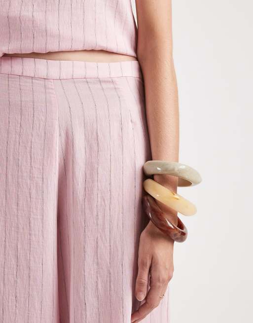 ASOS DESIGN - Lyserøde bukser i krølstof med brede ben og striber - Del af sæt, 5 af 5