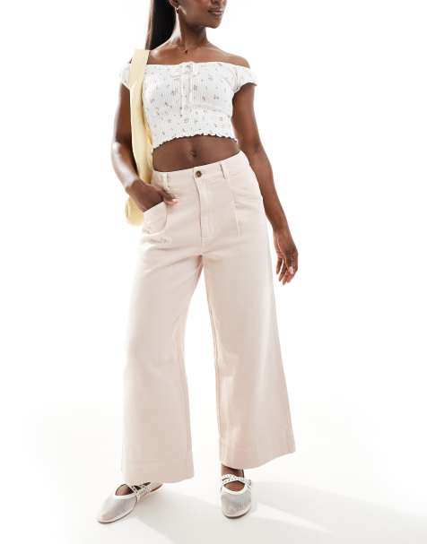 ASOS DESIGN - Lyserøde cropped bukser med vide ben - view 1