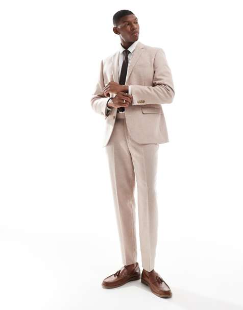 ASOS DESIGN - Lyserøde habitbukser med tapered pasform i tweed- og uldblanding - view 1