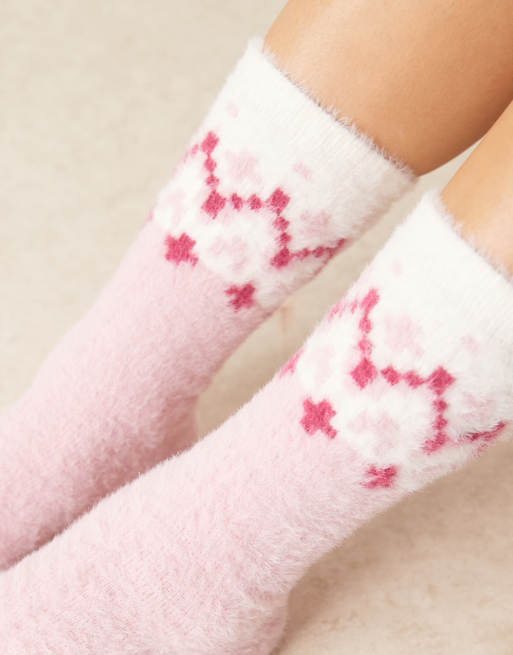 ASOS DESIGN - Lyserøde og multifarvede superbløde sokker med Fair Isle-mønster, 2 af 3