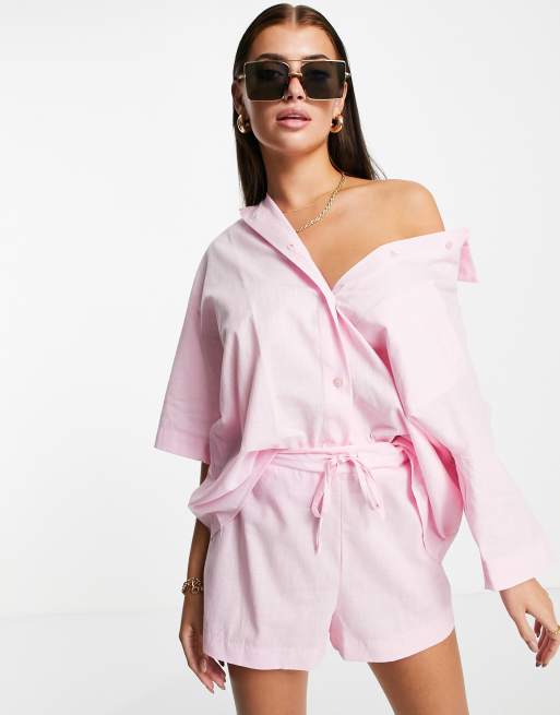 ASOS DESIGN - Lyserøde shorts med bindebånd i taljen - Del af sæt