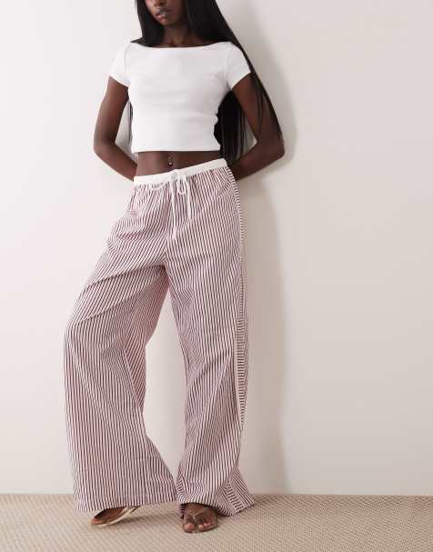 ASOS DESIGN - Lyserøde stribede pull-on-bukser med kantbånd - view 1