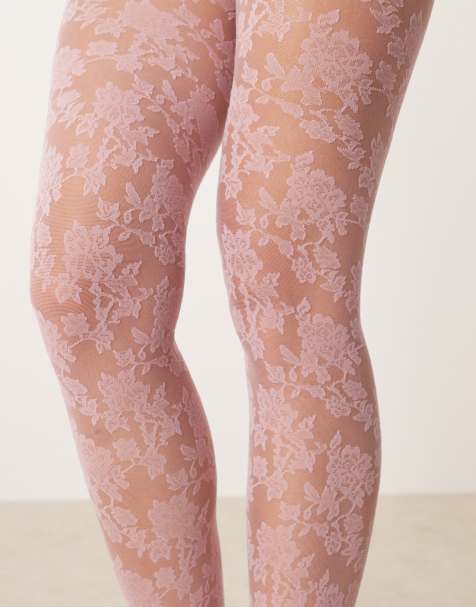ASOS DESIGN - Lyserøde strømpebukser med blomsterblonder - view 1