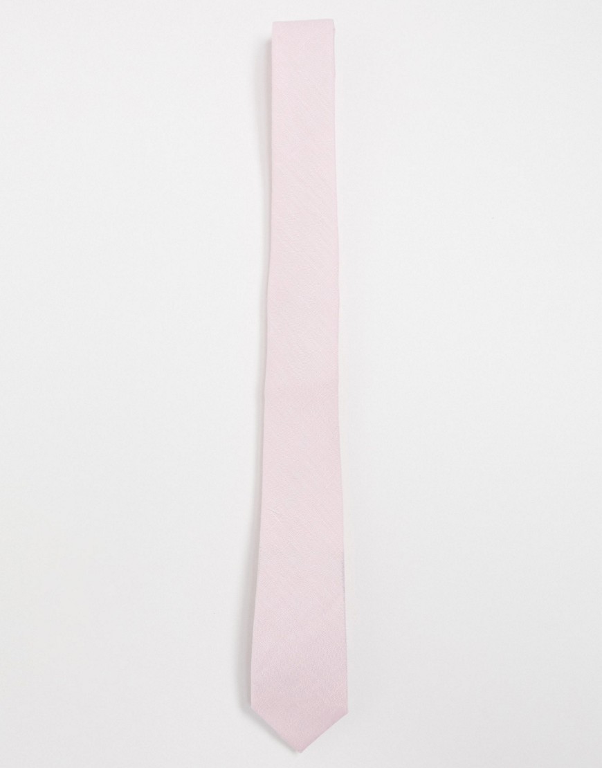 ASOS DESIGN - Lyserødt hør-slips i smal pasform-Pink