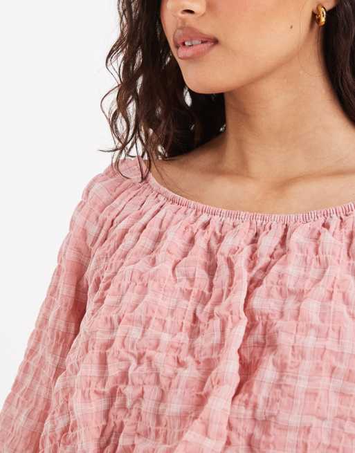 ASOS DESIGN - Lyserødt sæt med top med boblesnit og tern, 3 af 4