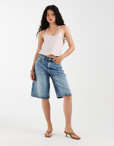 ASOS DESIGN - Lyserødt sæt med top med halterneck, dyb rund hals og polkaprikker i satin - view 1
