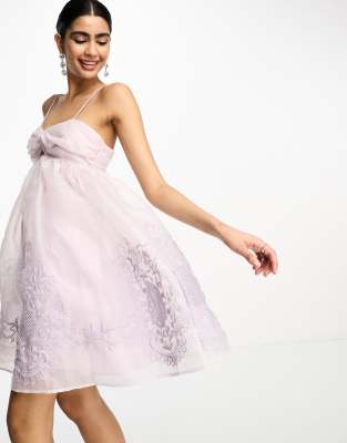 Asos Design - Lyslilla Babydoll-Kjole Med Cami-Stropper Og Broderier