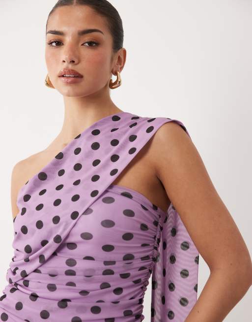 ASOS DESIGN - Lyslilla bandeau-maxikjole med tørklædedetalje og polkaprikker, 2 af 4