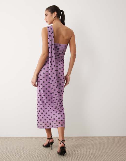 ASOS DESIGN - Lyslilla bandeau-maxikjole med tørklædedetalje og polkaprikker, 4 af 4