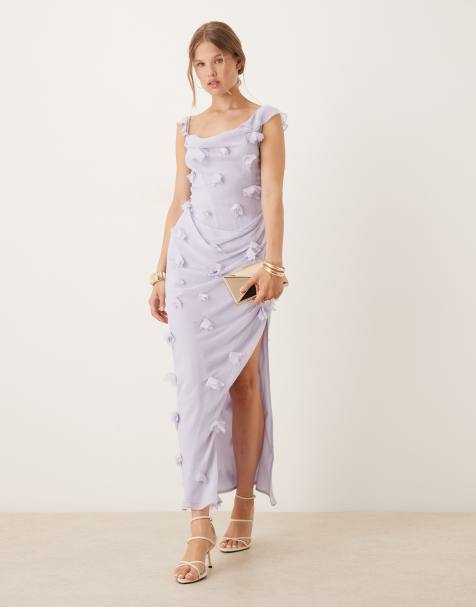 ASOS DESIGN - Lyslilla draperet midaxi-kjole med åben ryg og 3D-blomsterdetaljer - view 1