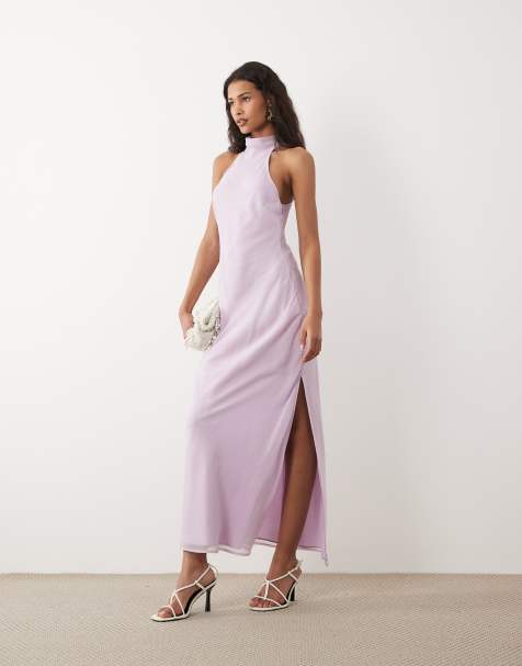 ASOS DESIGN - Lyslilla højhalset midikjole i chiffon - view 1