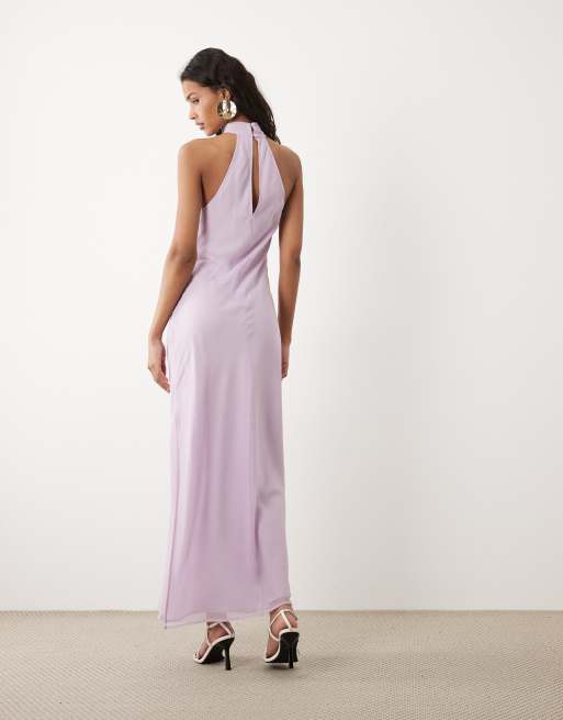 ASOS DESIGN - Lyslilla højhalset midikjole i chiffon, 3 af 4