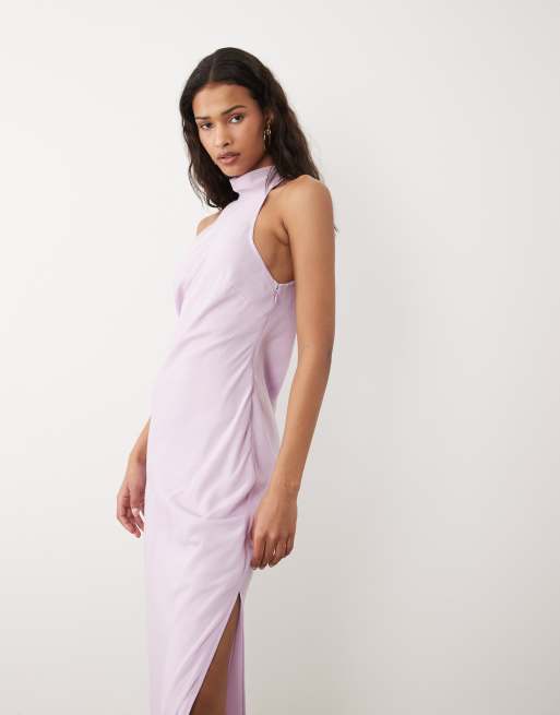 ASOS DESIGN - Lyslilla højhalset midikjole i chiffon, 4 af 4