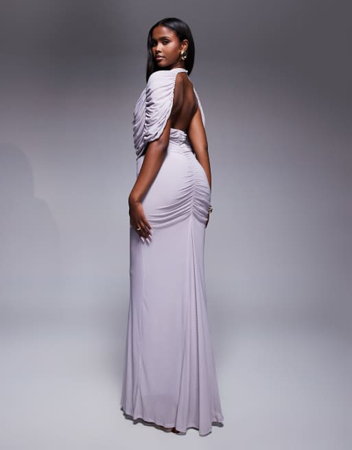 ASOS DESIGN - Lyslilla maxikjole med ekstreme rynker i mesh, 4 af 4