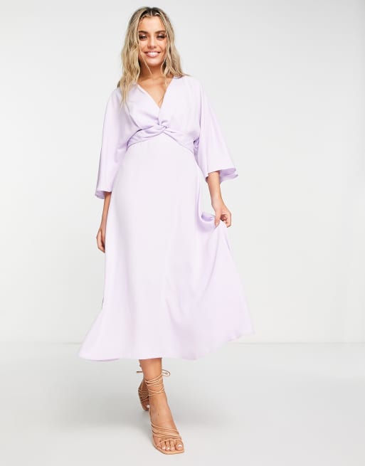 ASOS DESIGN - Lyslilla midi-skaterkjole med snoet front og flagermusærmer, 2 af 4