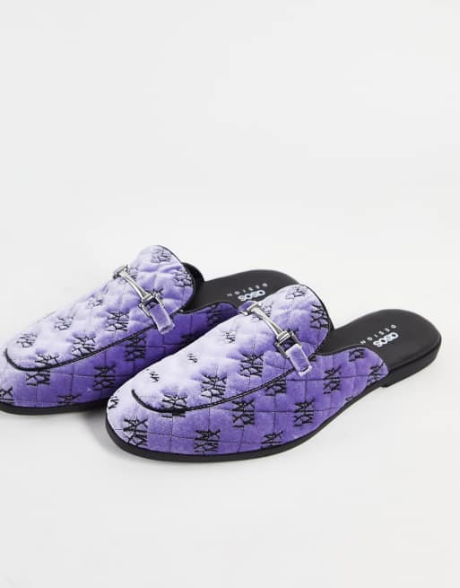 ASOS DESIGN - Lyslilla mule-loafers i jacquard med monogram-design
