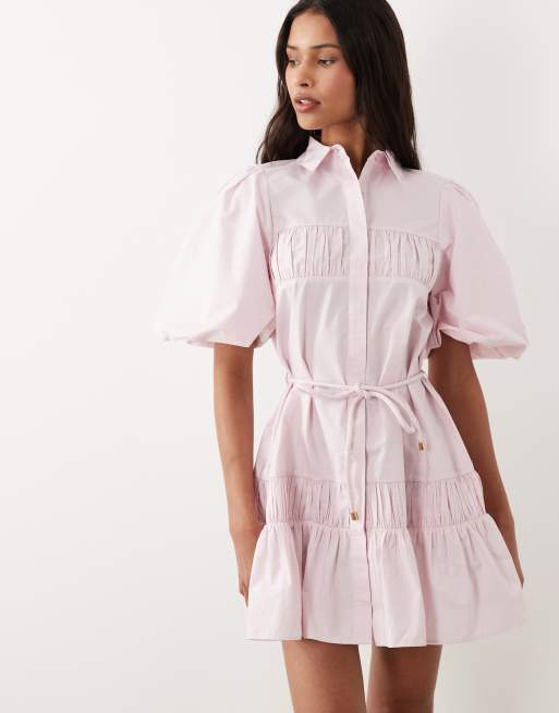 ASOS DESIGN - Lyslilla skjorte-minikjole med pufærmer og bindedetalje, 2 af 4