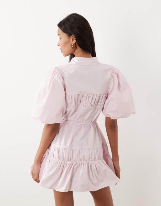 ASOS DESIGN - Lyslilla skjorte-minikjole med pufærmer og bindedetalje, 4 af 4