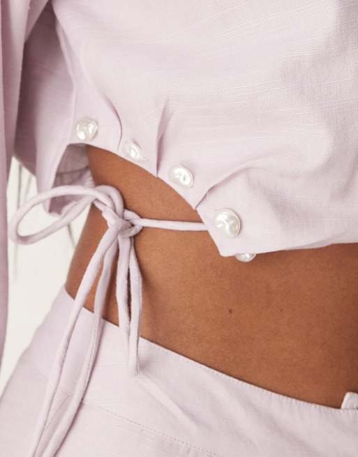 ASOS DESIGN - Lyslilla skræddersyet top med perledetaljer i hørlook - Del af sæt, 2 af 4