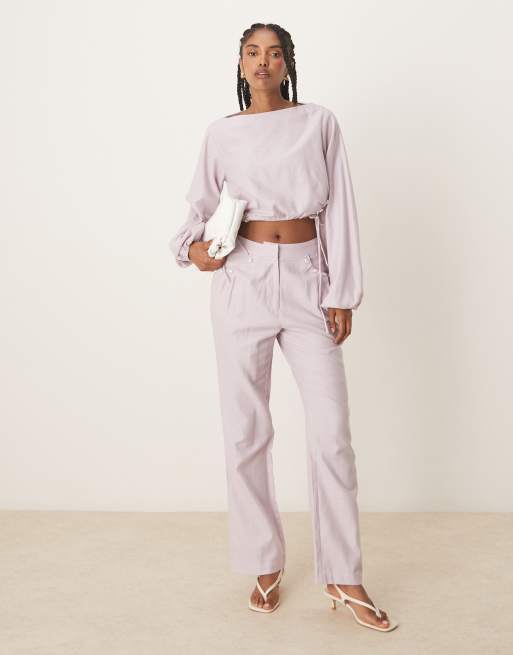 ASOS DESIGN - Lyslilla skræddersyet top med perledetaljer i hørlook - Del af sæt, 3 af 4