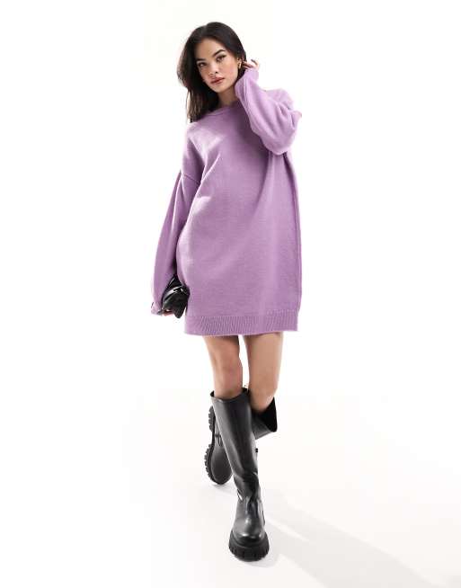 ASOS DESIGN - Lyslilla sweater-minikjole med rund hals